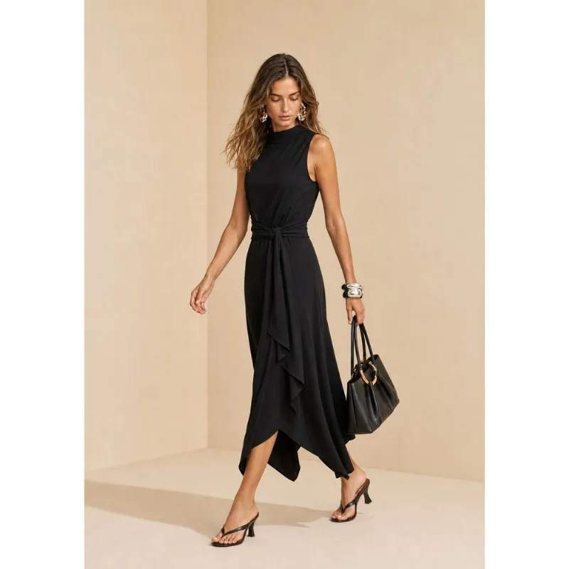 Vestido Gola Alta Midi Sonata Preto PP - Morena Rosa