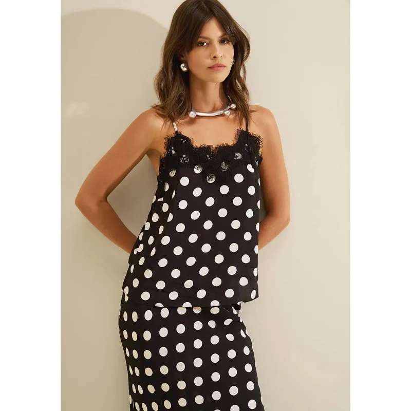 Blusa Alça Fina Sonata Preto/branco PP