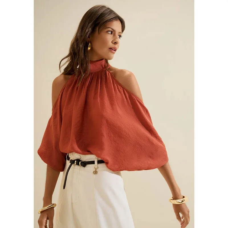 Blusa Gola Alta Flora Marrom GG - Morena Rosa