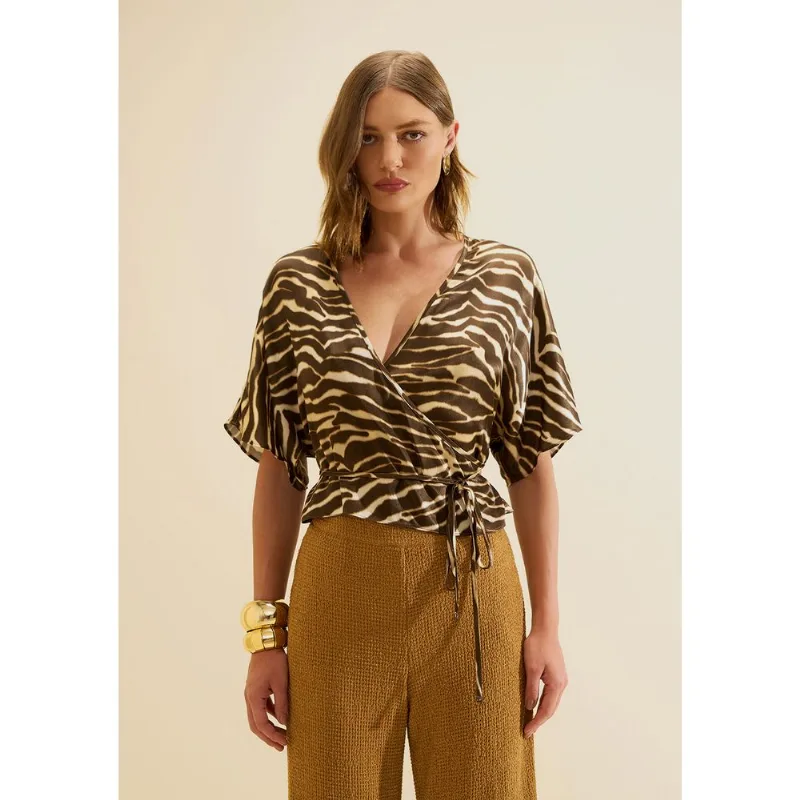 Blusa Manga Curta Miragem Bege GG