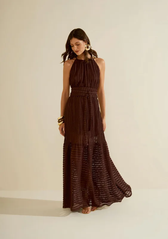 Vestido Morena Rosa Solto Cava Francesa Sem Manga Longo Marrom - Morena Rosa - Linhas