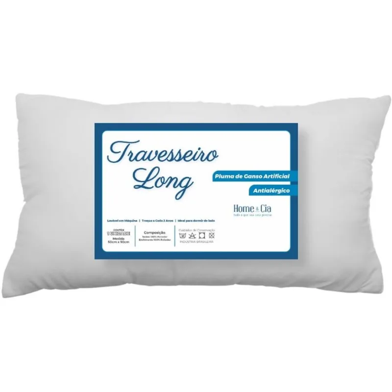 Kit 2 Travesseiro Long 200 Fios Suporte Médio 50x90cm Home&cia Branco