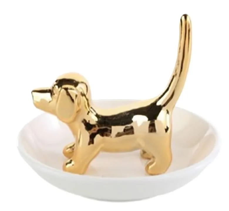 Porta Jóias De Porcelana Cachorro Dourado - LC - Presentes