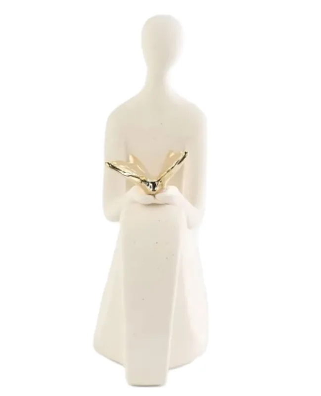Escultura Decorativa Mulher Borboleta Cerâmica - LC - Presentes