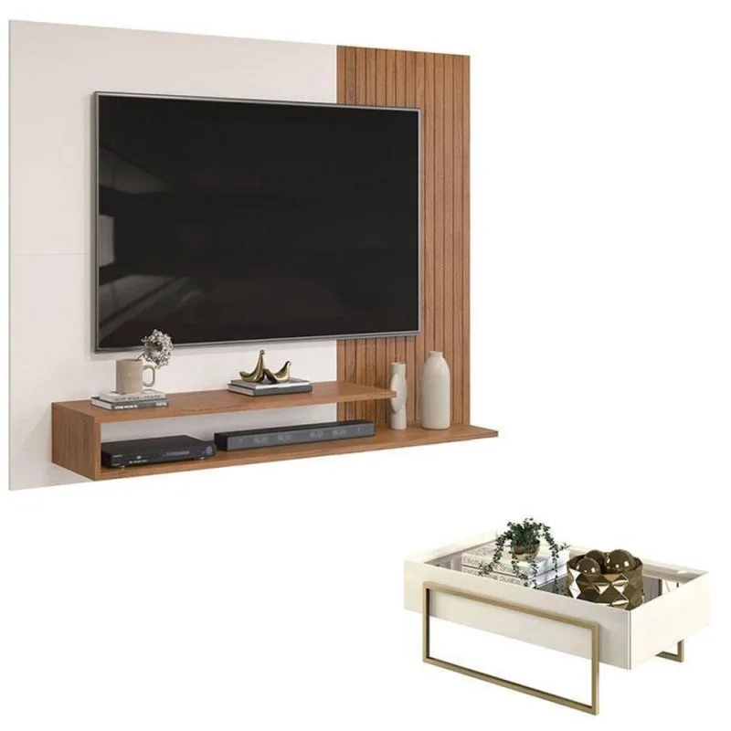 Painel Para Tv Nando Freijó Off White E Mesa De Centro Suri Off White  Dj Móveis - Dj Móveis - Móveis