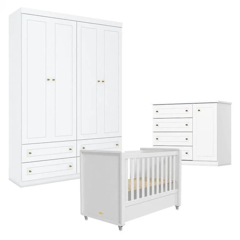 Quarto Infantil 4 Portas Americano Com Berço Tutto New Branco Fosco - Matic - OUTRAS - Agro