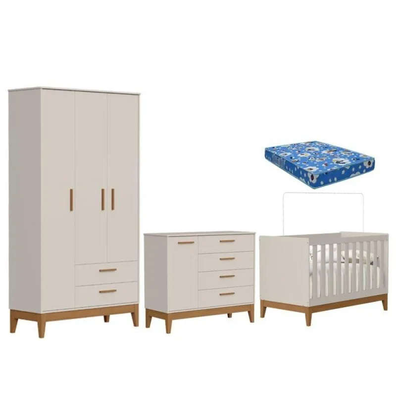 Quarto De Bebê Flip Areia Acetinado Com Colchão Ortobom - Reller - OUTRAS - Agro