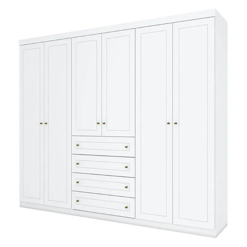 Berço Americano Flip Branco Acetinado Savana Reller E Guarda Roupa Casal Americano 6 Portas Branco Hp - Henn