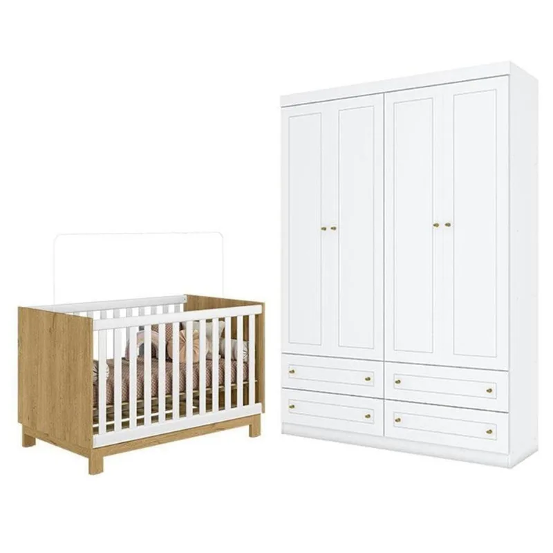 Conjunto Berço Americano Mini Cama Q Encanto Slim MDP Freijó Branco Acetinado Qmovi