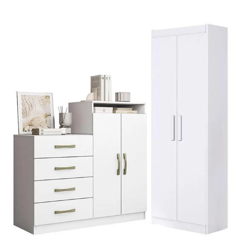 Cômoda Sapateira Londres 2004142 E Armário Multiuso 2000191 Branco Tx - Aramóveis