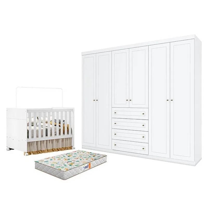 Berço Americano Katatau MDF com Colchão Branco Acetinado Móveis Henn - OUTRAS - Colchões