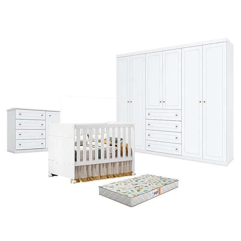 Berço Americano Katatau MDF com Colchão Branco Acetinado Móveis Henn - OUTRAS