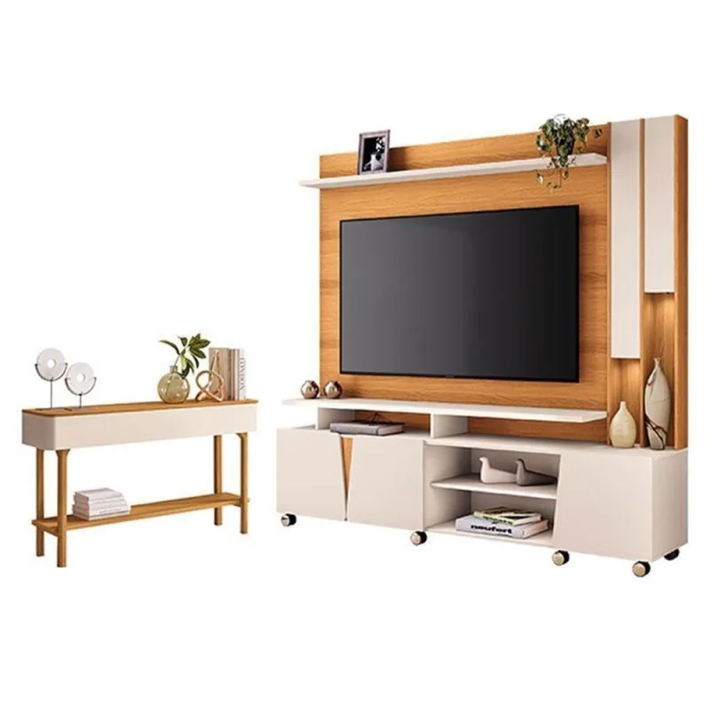 Estante Home Theater Virtus Cinamomo Off White Com Aparador Fiero Off White Cinamomo- Hb Móveis - Hb Moveis - Móveis