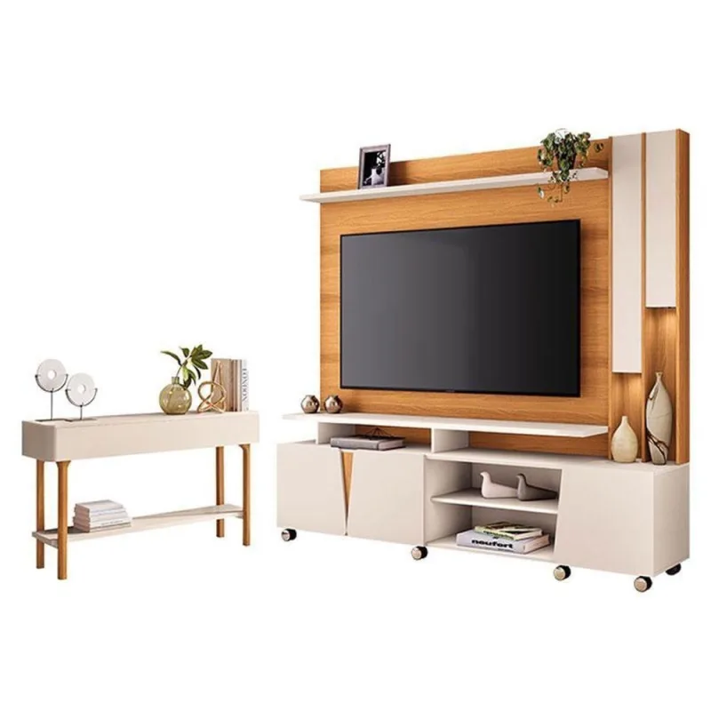 Estante Home Theater Virtus Cinamomo Off White Com Aparador Fiero Off White - Hb Móveis - Hb Moveis - Móveis