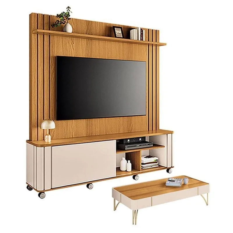 Estante Home Theater Trinus Cinamomo Off White Com Mesa De Centro Cadenza Off White Cinamomo - Hb Móveis - Hb Moveis - Móveis