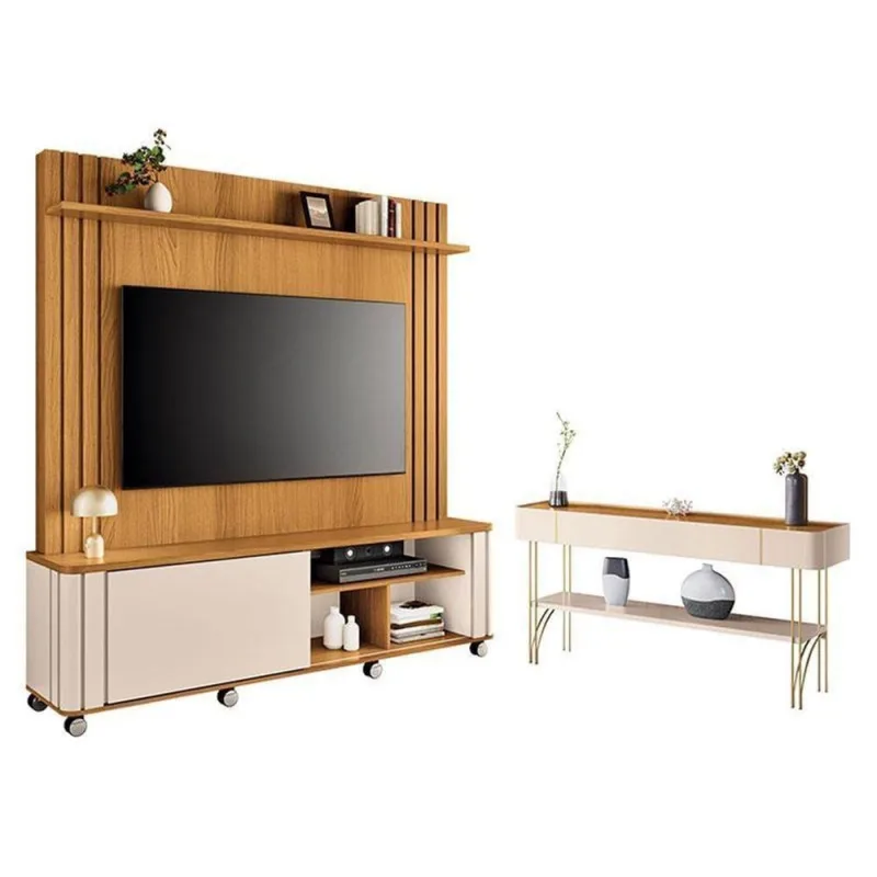 Estante Home Theater Trinus Cinamomo Off White Com Aparador Vivant Off White Cinamomo - Hb Móveis - Hb Moveis - Móveis