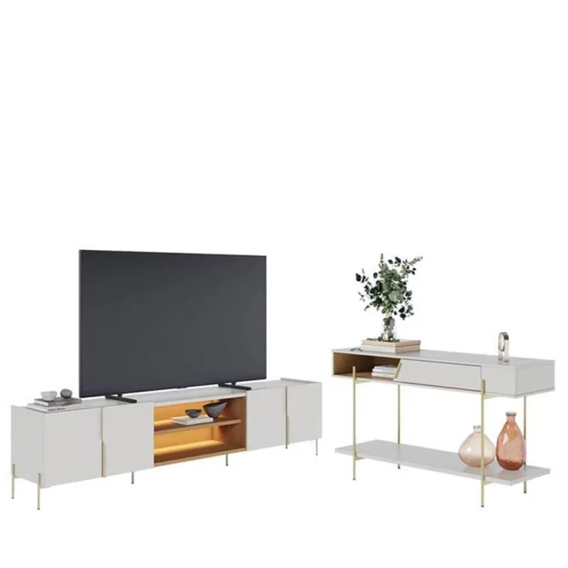 Painel Para Tv Home Suspenso Maggiore 2.3 Com Aparador Para Sala Sena Off White Matte Freijó – Colibri - colibri móveis