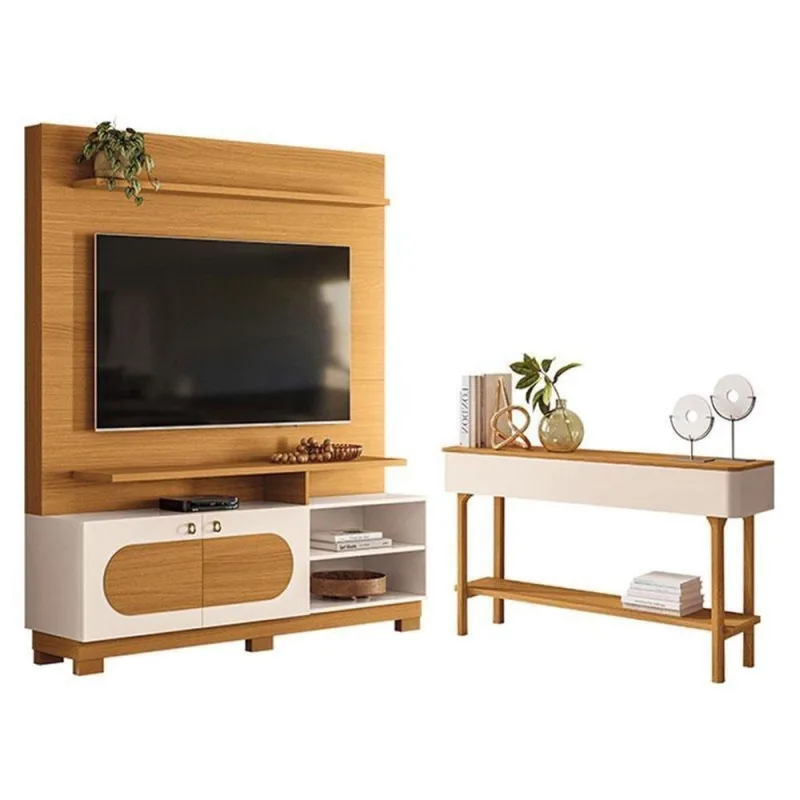 Estante Home Theater Axis Cinamomo Off White Com Aparador Fiero Off White Cinamomo - Hb Móveis - Hb Moveis - Móveis