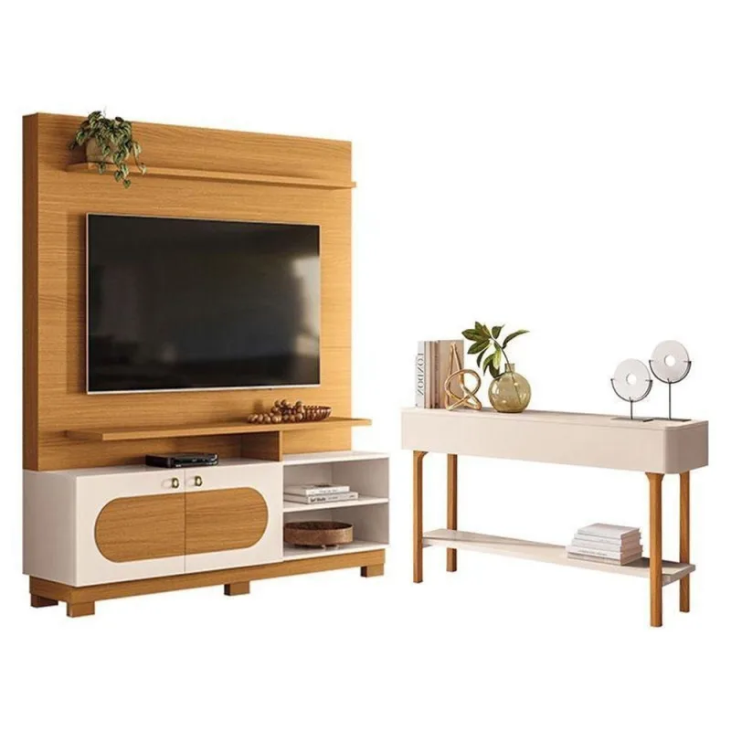 Estante Home Theater Axis Cinamomo Off White Com Aparador Fiero Off White - Hb Móveis - Hb Moveis - Móveis
