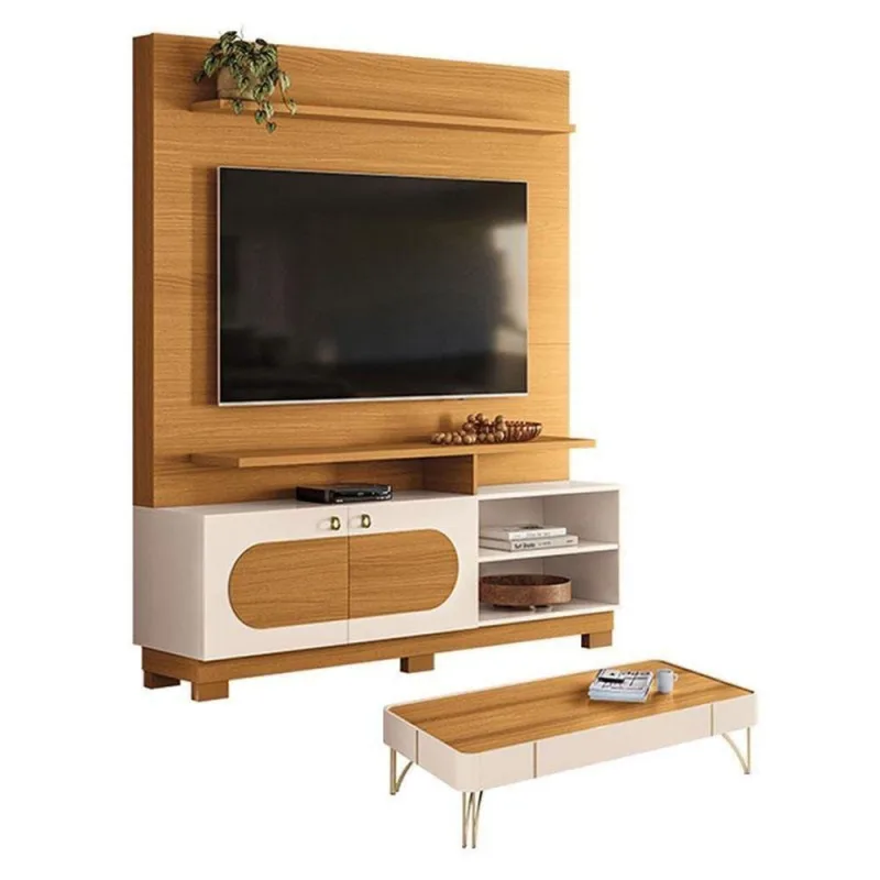 Estante Home Theater Axis Cinamomo Off White Com Mesa De Centro Cadenza Off White Cinamomo - Hb Móveis - Hb Moveis