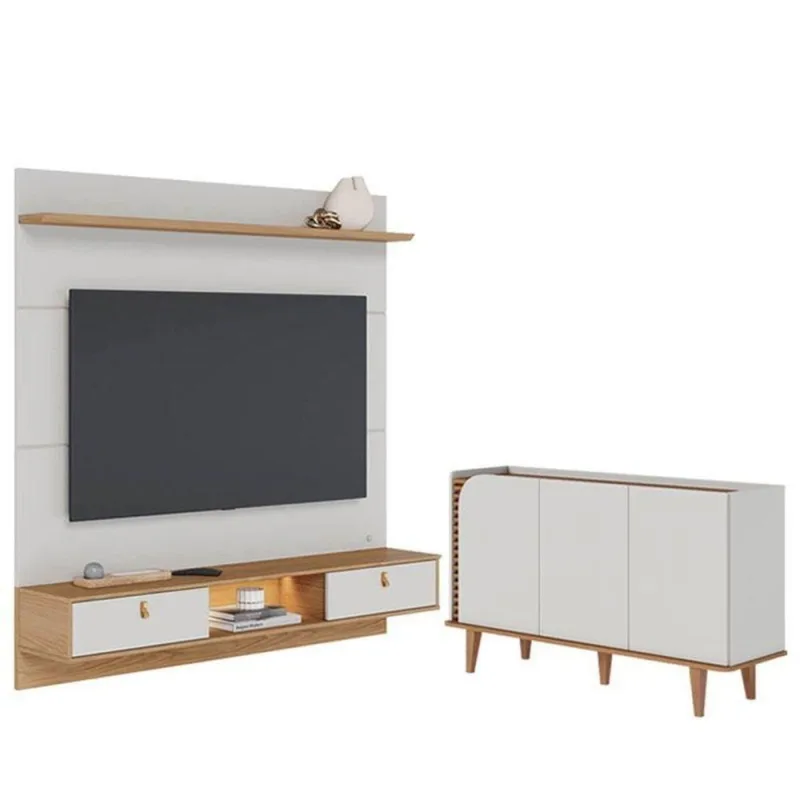 Painel Para Tv Home Suspenso Bali 1.6 Com Aparador Buffet Jurerê Off White Matte Freijó – Colibri - colibri móveis - Móveis