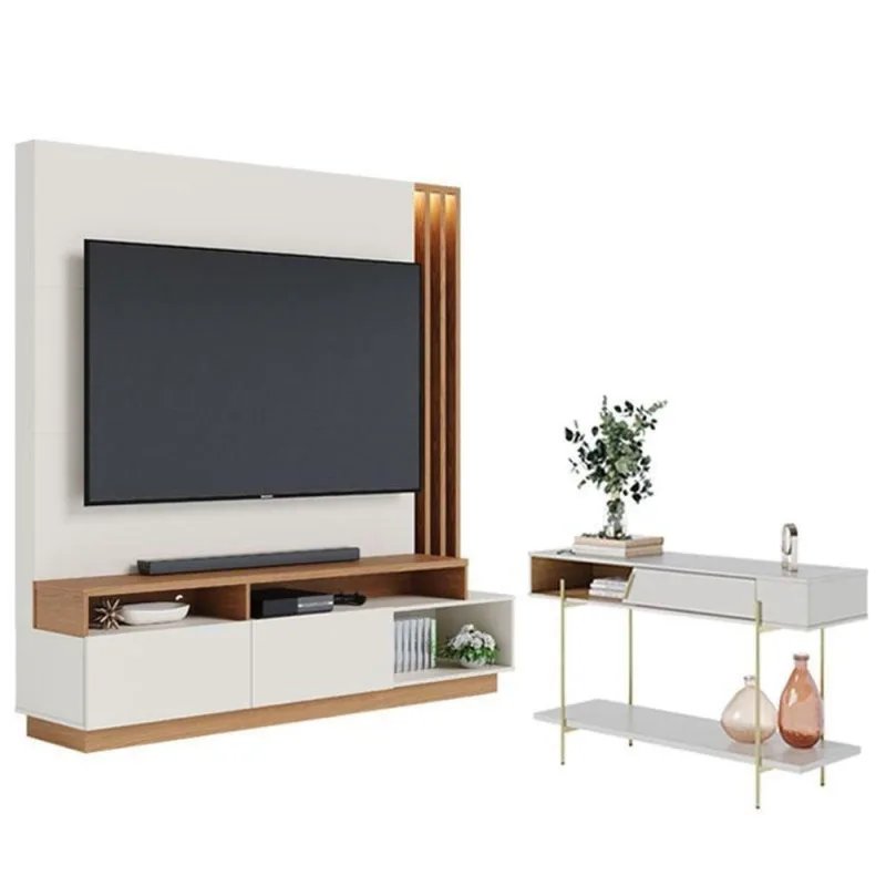 Estante Home Theater Humaita Com Aparador Para Sala Sena Off White Matte Freijó - Colibri - colibri móveis - áudio