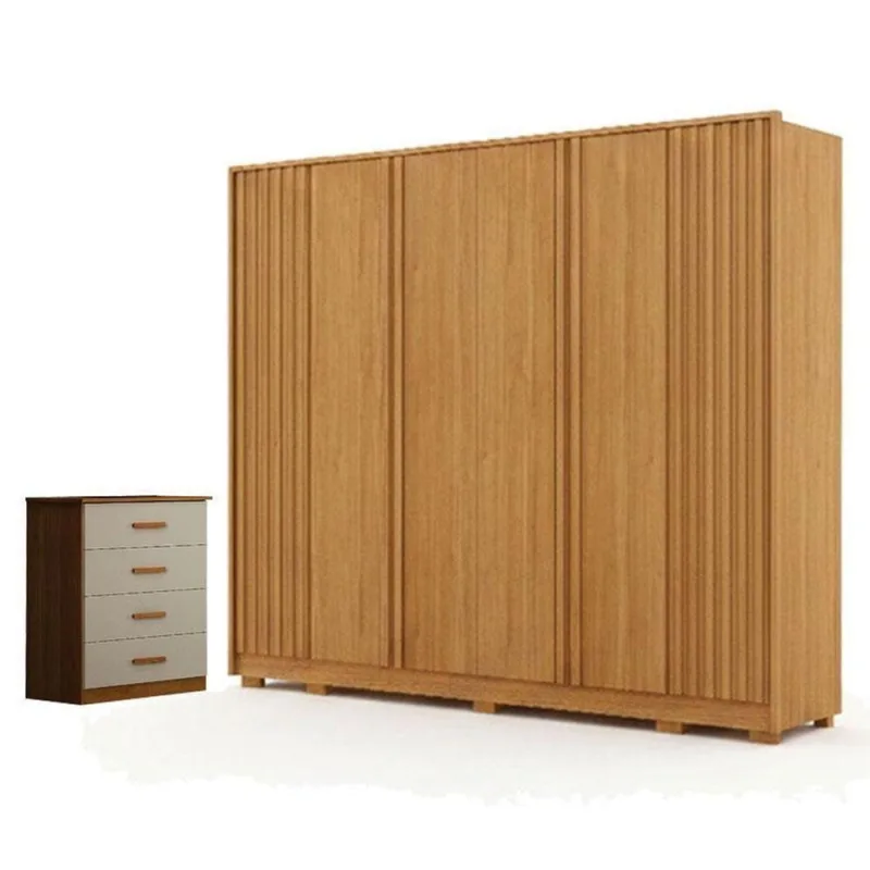 Guarda Roupa Casal Evo 6 Portas Cinamomo Com Cômoda Rubi 4 Gavetas Cinamomo Off White - Leifer - OUTRAS - Móveis