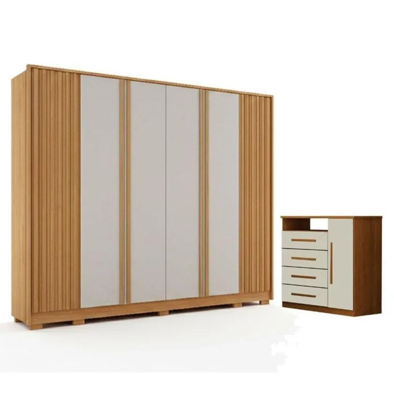 Guarda Roupa Casal Evo 6 Portas Cinamomo E Off-white Com Cômoda Diamante 4 Gavetas 1 Porta Cinamomo Off-white - Leifer - OUTRAS - Móveis