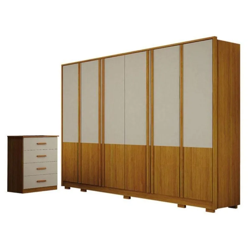 Guarda Roupa Casal Urban 6 Portas Com Cômoda Rubi 4 Gavetas Cinamomo Off White - Leifer - OUTRAS - Móveis