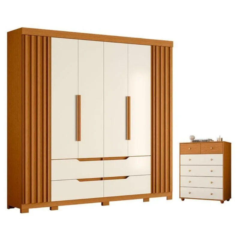 Kit Guarda Roupa Casal Doble 6 Portas de Bater 6 Gavetas MDP Cinamomo Off White