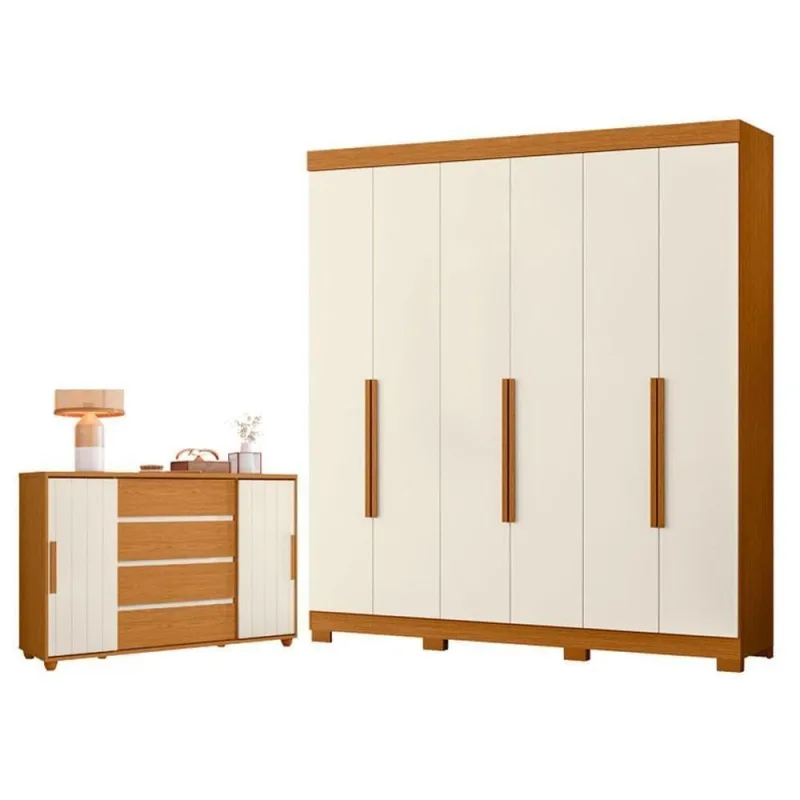 Conjunto de Quarto Guarda Roupa Casal Vinci 6 Portas Correr Cômoda Evidenza MDP Off White Albatroz - OUTRAS MARCAS - Móveis