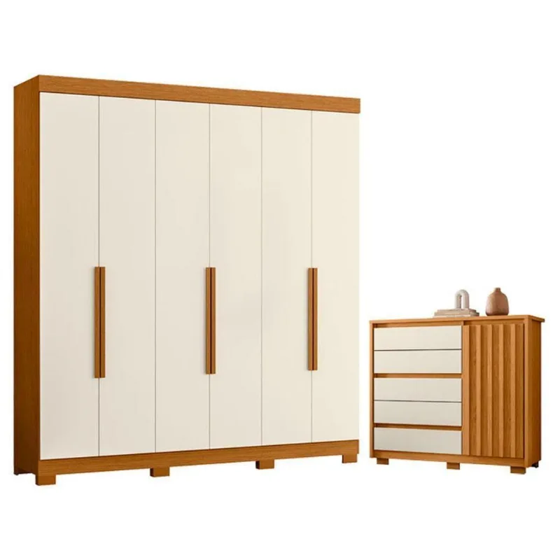 Guarda Roupa Casal Vinci 6 Portas de Bater 3 Gavetas MDP Cinamomo Off White Albatroz Móveis