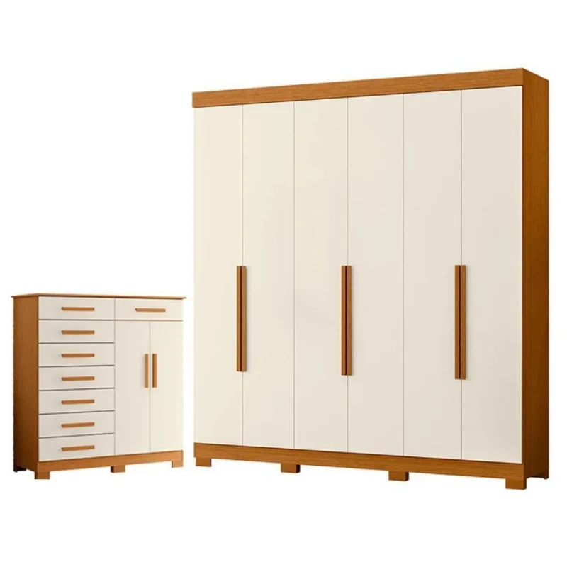 Guarda Roupa Casal Vinci 6 Portas de Bater 3 Gavetas MDP Cinamomo Off White Albatroz Móveis