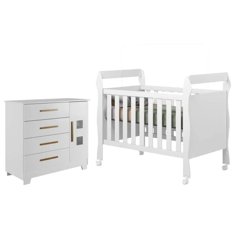 Berço Americano Soninho com Cômoda Fly MDF Branco Tigus Móveis - OUTRAS