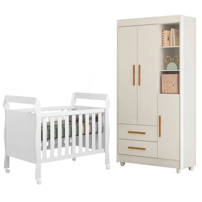 Berço Americano com Guarda Roupa Soninho MDF Branco Acetinado Tigus Móveis - OUTRAS