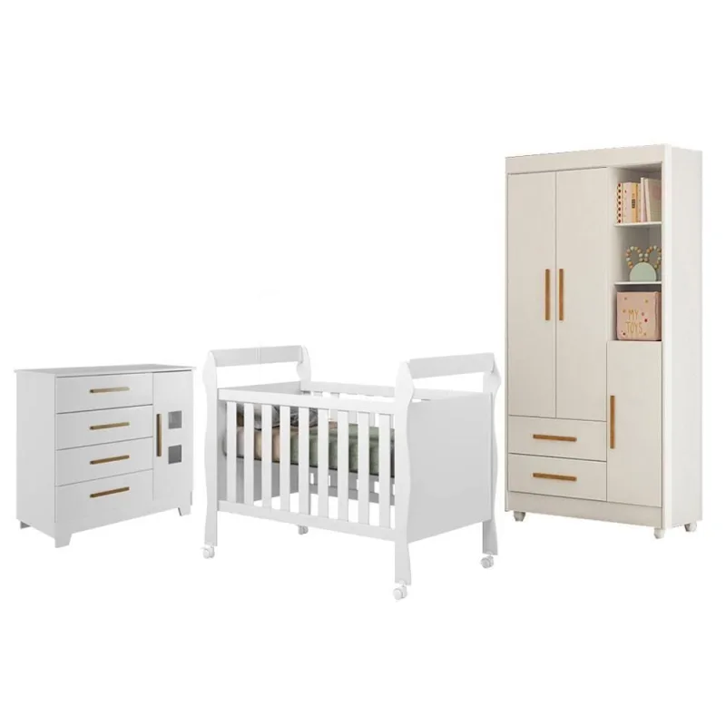 Guarda Roupa Infantil com Cômoda e Berço Flocos com Cômoda Fly e Berço Americano Soninho 3 Portas 2 - OUTRAS