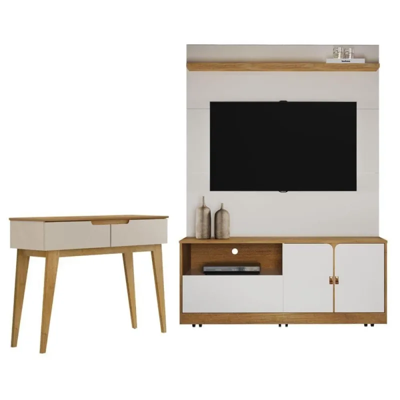 Home Theater Monza Moderno 1 Gaveta MDF-MDP Off White Cinamomo Valdemóveis - VALDEMOVEIS