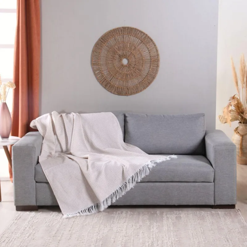 Manta Decorativa Para Sofá Grid Jacquard Dupla Face 2,10x1,35m 60% Algodão Valle Distribuidora