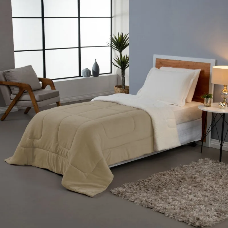 Coberdrom Cobertor Solteiro Soft Sherpa de Carneiro Bege - Home Fernandes