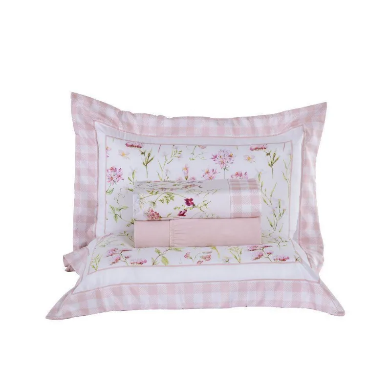 Jogo de Cama Lily Queen 4 Peças Micropercal 300 Fios Floral Rosa Valle Enxovais