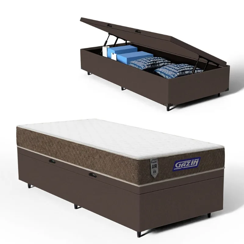 Cama Box Baú com Colchão Gazin de Molas Ensacadas One Face Air Light Solteiro 88cm