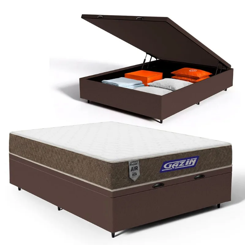 Cama Box Baú com Colchão Gazin de Molas Ensacadas One Face Air Light Casal 138cm