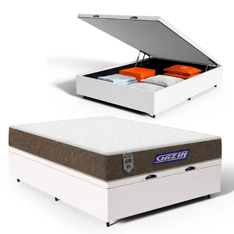 Cama Box Baú com Colchão Gazin de Molas Ensacadas One Face Air Light Casal 138cm