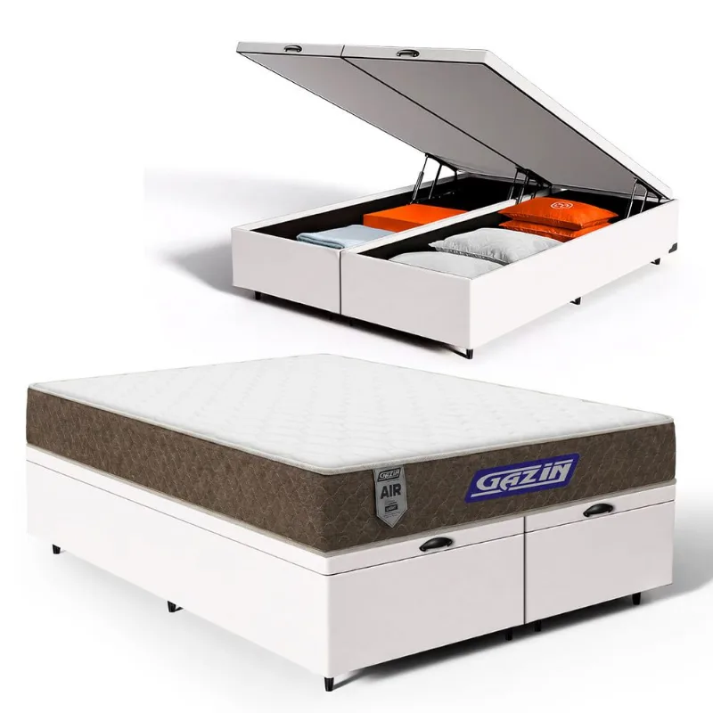 Cama Box Baú com Colchão Gazin de Molas Ensacadas One Face Air Light Queen 158cm