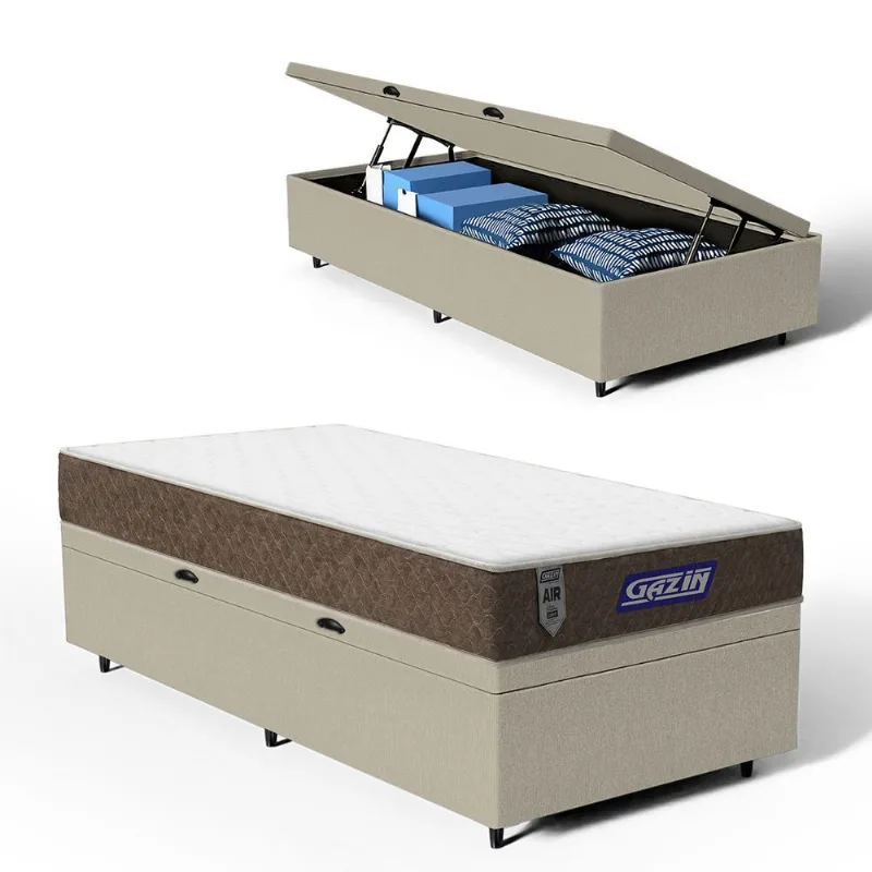Cama Box Baú com Colchão Gazin de Molas Ensacadas One Face Air Light Solteiro 88cm