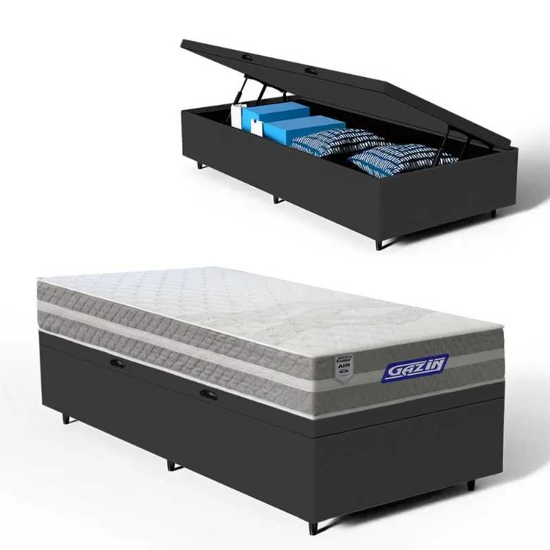 Cama Box Baú com Colchão Gazin de Molas Ensacadas One Face Air Up Solteiro 88cm
