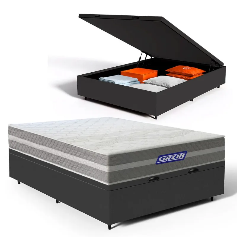 Cama Box Baú com Colchão Gazin de Molas Ensacadas One Face Air Up Casal 138cm