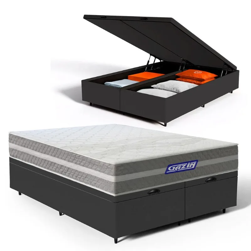 Cama Box Baú com Colchão Gazin de Molas Ensacadas One Face Air Up Queen 158cm