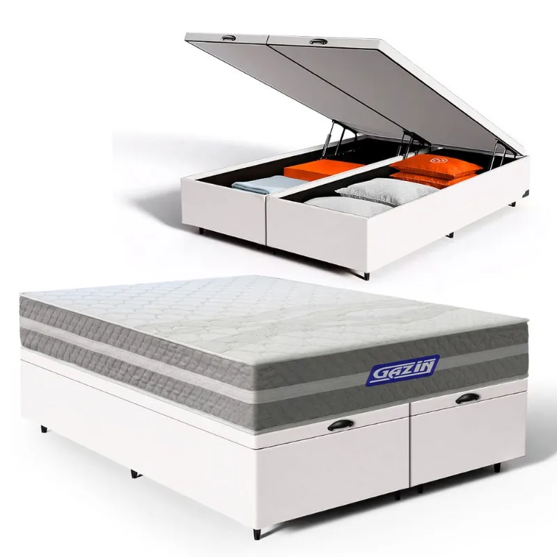 Cama Box Baú com Colchão Gazin de Molas Ensacadas One Face Air Up Queen 158cm