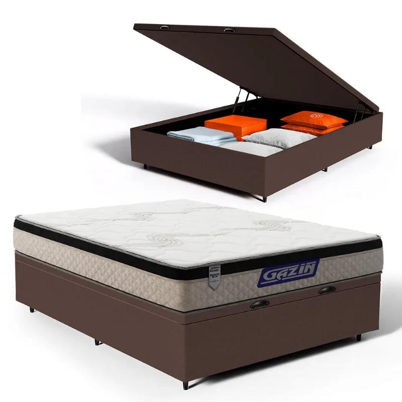 Cama Box Baú com Colchão Gazin de Espuma D33 Pillow In Force MID Casal 138cm